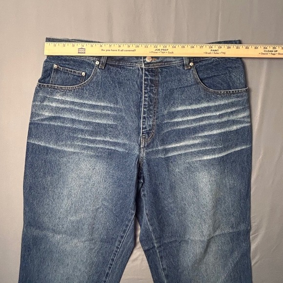VTG Arjun Jeans Classic Mens 42x34 Dark Blue Wash Distressed Straight Leg Denim - Picture 3 of 7